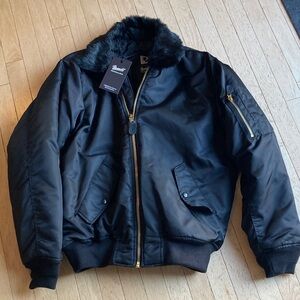 Classic Black Bomber Jacket with Fur Collar Brand new!